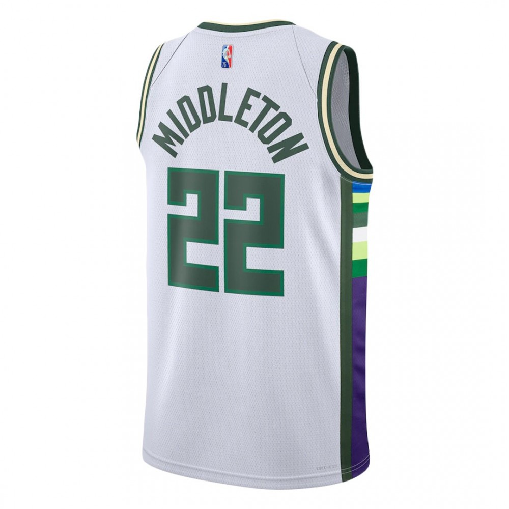 Men's Milwaukee Bucks Khris Middleton #22 White 2021/22 Swingman NBA Jersey - City Edition-Pro Kit Vault | Brand New 26/27 Sports Jerseys